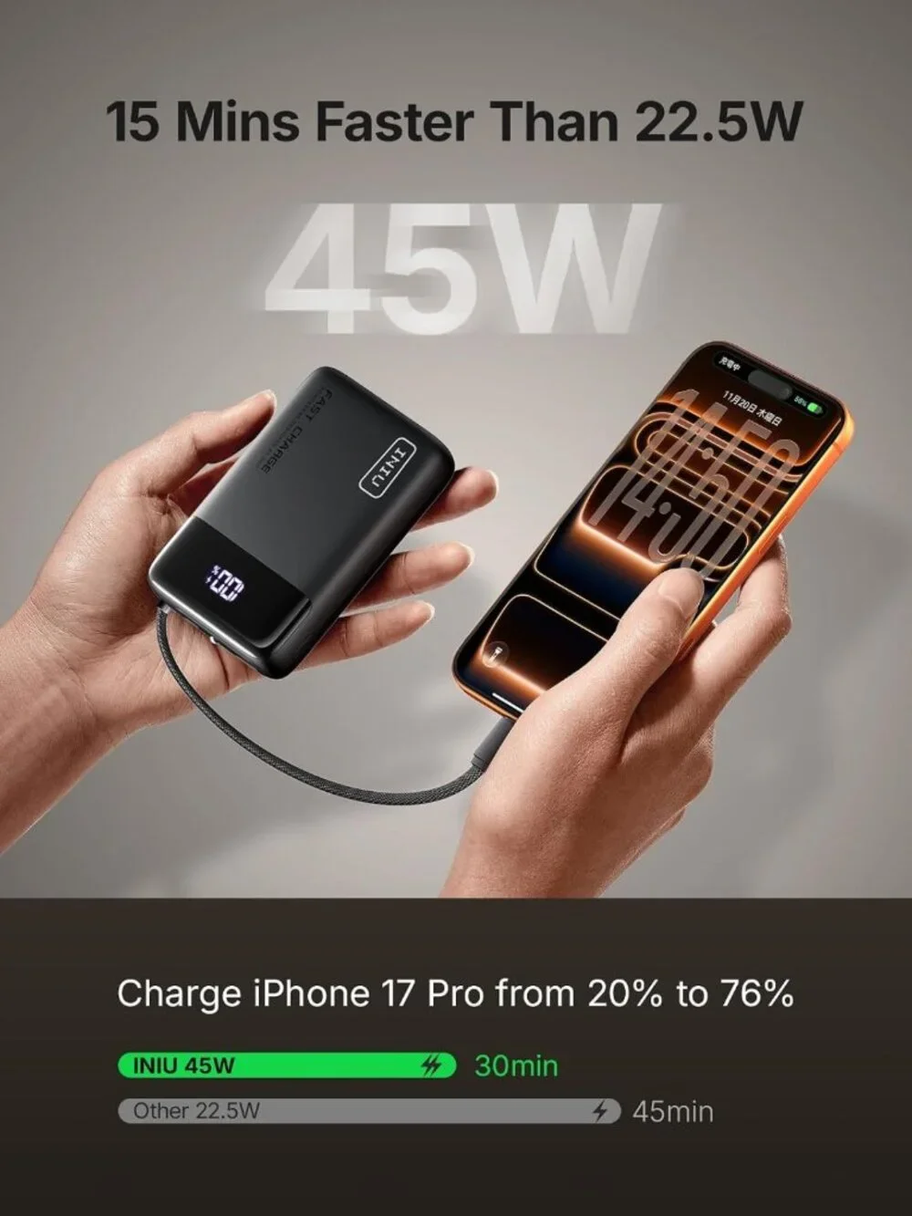 20000mAh Portable Power Bank - Fast Charging, Compact Design, Lightweight